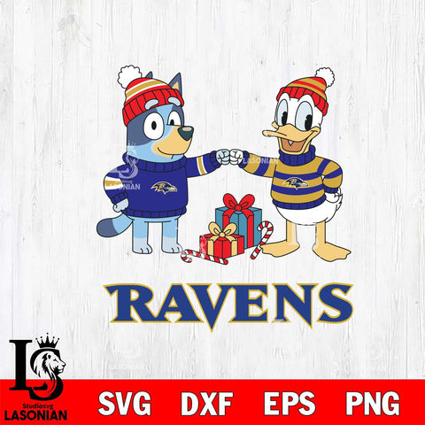 Baltimore Ravens Bluey With Donald Duck Christmas Cricut,Christmas SVG DXF EPS PNG FILE, Digital Download,Instant Download, Silhouette