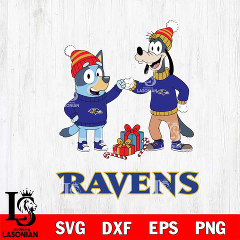 Baltimore Ravens Bluey With Goofy Christmas Cricut,Christmas SVG DXF EPS PNG FILE, Digital Download,Instant Download, Silhouette