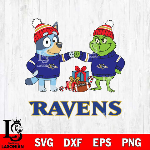 Baltimore Ravens Bluey With Grinch Christmas Cricut,Christmas SVG DXF EPS PNG FILE, Digital Download,Instant Download, Silhouette