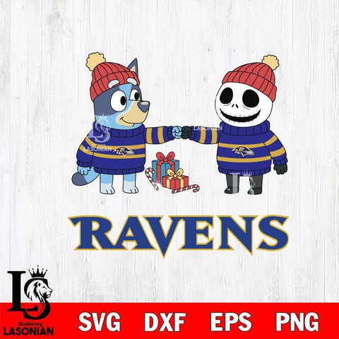 Baltimore Ravens Bluey With Jack Skellington Christmas Cricut,Christmas SVG DXF EPS PNG FILE, Digital Download,Instant Download, Silhouette