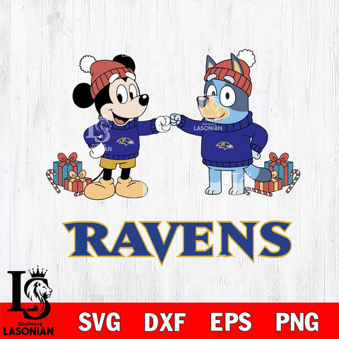 Baltimore Ravens Bluey With Mickey Christmas Cricut,Christmas SVG DXF EPS PNG FILE, Digital Download,Instant Download, Silhouette