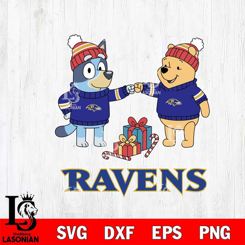 Baltimore Ravens Bluey With Winnie The Pooh Christmas Cricut,Christmas SVG DXF EPS PNG FILE, Digital Download,Instant Download, Silhouette