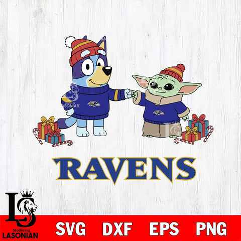 Baltimore Ravens Bluey With Yoda Christmas Cricut,Christmas SVG DXF EPS PNG FILE, Digital Download,Instant Download, Silhouette