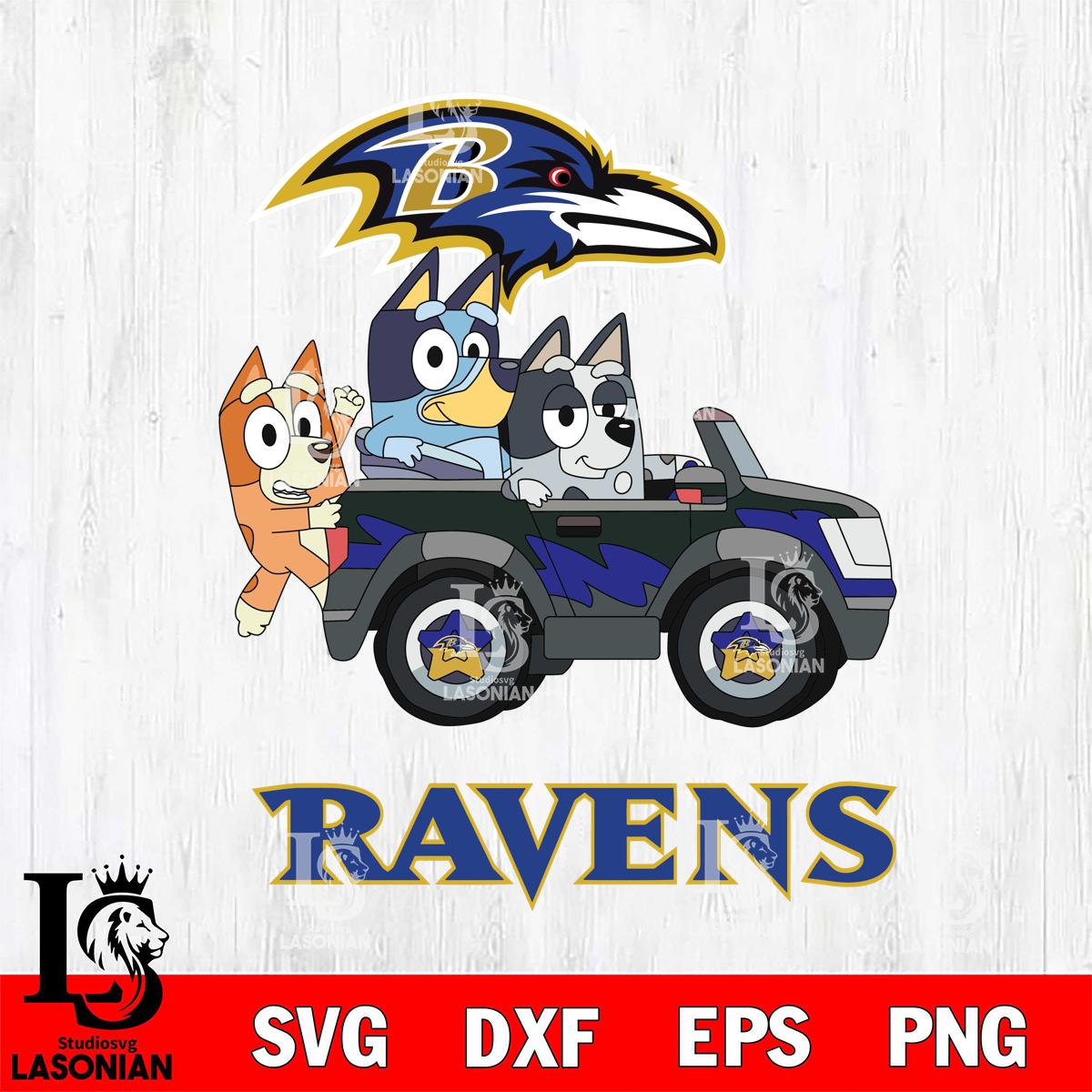 Baltimore Ravens Bluey friends car – lasoniansvg