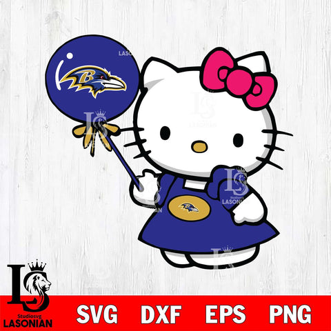 Baltimore Ravens Cute Hello Kitty 2 Svg Eps Dxf Png File, Digital Download, Instant Download