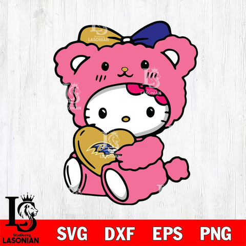 Baltimore Ravens Cute Hello Kitty 3 Svg Eps Dxf Png File, Digital Download, Instant Download