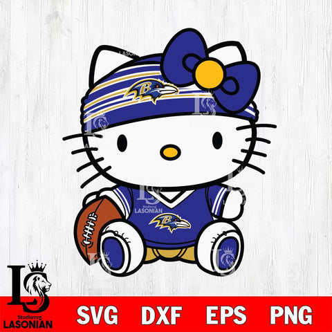 Baltimore Ravens Cute Hello Kitty Football 12 Svg Eps Dxf Png File, NFL svg, Digital Download, Instant Download