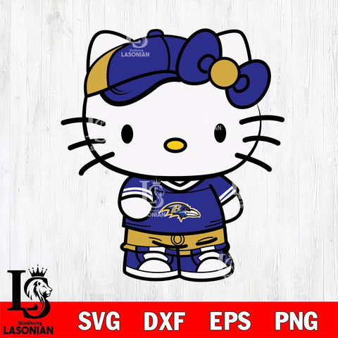 Baltimore Ravens Cute Hello Kitty Football 2 Svg Eps Dxf Png File, NFL svg, Digital Download, Instant Download