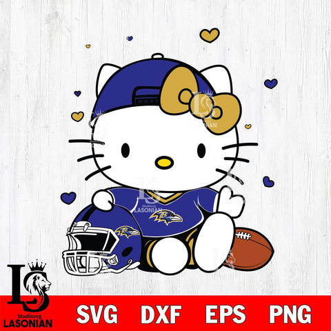 Baltimore Ravens Cute Hello Kitty Football Svg Eps Dxf Png File, NFL svg, Digital Download, Instant Download