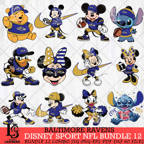 Baltimore Ravens Disney NFL Bundle 12 Svg Eps Dxf Png File, Digital Download, Instant Download