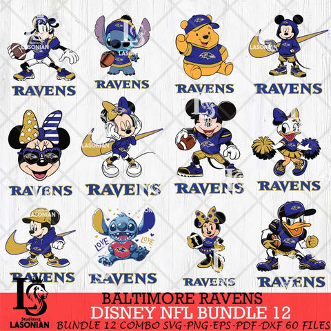 Baltimore Ravens Disney NFL Bundle Svg PNG 12 Svg Eps Dxf Png File, Digital Download