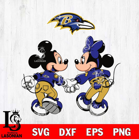Baltimore Ravens Fan Minnie And Mickey Love Svg Eps Dxf Png File, Digital Download, Instant Download