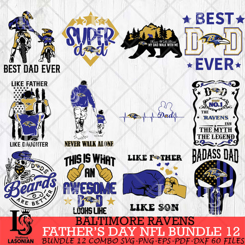 Baltimore Ravens Fathers Day NFL Bundle 12 Svg Eps Dxf Png File, Digital Download, Instant Download