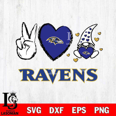 Baltimore Ravens Gnomes Peace & Love Svg Eps Dxf Png File, Digital Download, Instant Download
