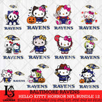 Baltimore Ravens Hello Kitty Horror NFL Bundle 12 SVG Eps Dxf Png File, NFL svg, Digital Download, Instant Download