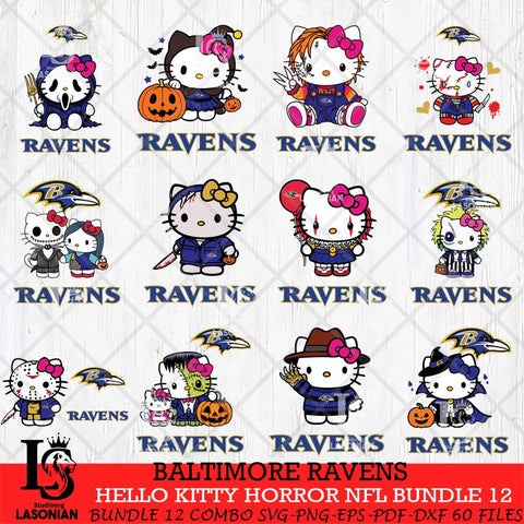 Baltimore Ravens Hello Kitty Horror NFL Bundle 12 SVG Eps Dxf Png File, NFL svg, Digital Download, Instant Download