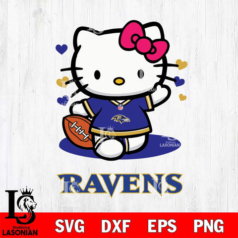Baltimore Ravens Hello Kitty Nfl 3 Svg Eps Dxf Png File, Digital Download, Instant Download