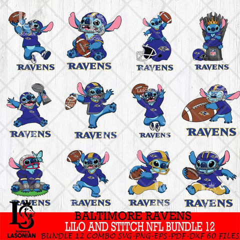 Baltimore Ravens Lilo and stitch Sport NFL Bundle 12 SVG DXF EPS PNG FILE,Bundle Stitch File Cut,NFL Digital Download,Instant Download, Silhouette