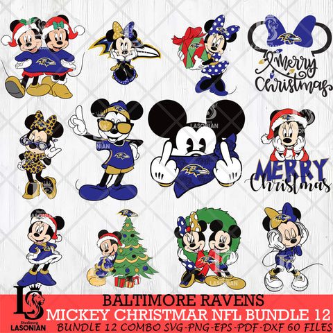 Baltimore Ravens MICKEY CHRISTMAS NFL Bundle 12 Svg Eps Dxf Png File, Digital Download, Instant Download