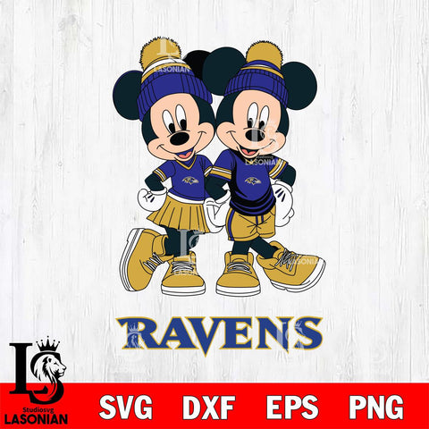 Baltimore Ravens Mickey And Minnie Mouse Football Svg Eps Dxf Png File, Bundle NFl svg , File Cut , Digital Download , Instant Download, Laser Cut Svg Files