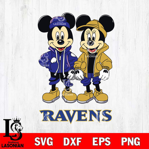 Baltimore Ravens Mickey Minnie Mouse Football Svg Eps Dxf Png File, Bundle NFl svg , File Cut , Digital Download , Instant Download, Laser Cut Svg Files