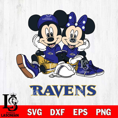 Baltimore Ravens Mickey Minnie Mouse Football Sit Svg Eps Dxf Png File, Bundle NFl svg , File Cut , Digital Download , Instant Download, Laser Cut Svg Files