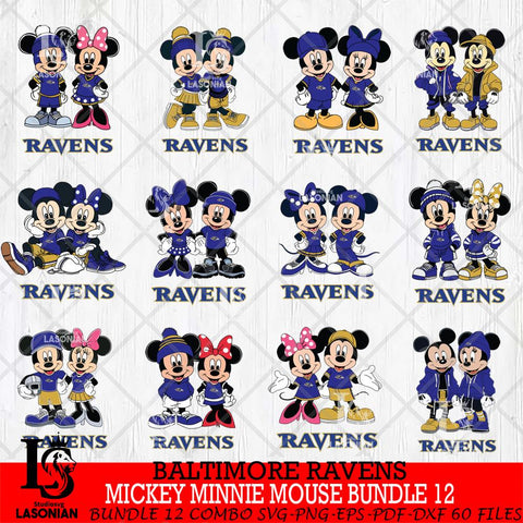 Baltimore Ravens Mickey Minnie Mouse NFL Bundle 12 Svg Eps Dxf Png File, Bundle NFl svg , File Cut , Digital Download , Instant Download, Laser Cut Svg Files