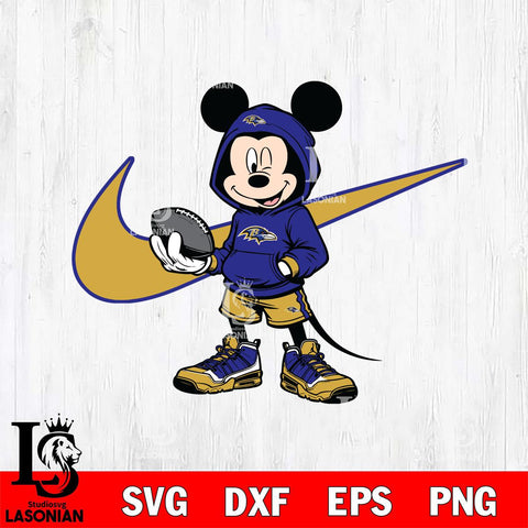 Baltimore Ravens Mickey Wearing Hoodie Sport Svg Eps Dxf Png File, Digital Download, Instant Download