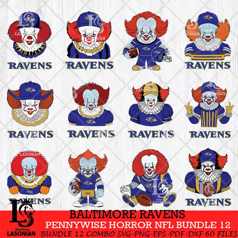 Baltimore Ravens Pennywise Horror NFL Bundle 12 SVG Eps Dxf Png File, NFL svg, Digital Download, Instant Download