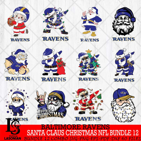 Baltimore Ravens Satan Claus Christmas NFL Bundle 12 Svg Eps Dxf Png File,NFL Svg Files,Digital Download,Sublimation,Instant Download