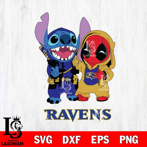 Baltimore Ravens Stitch And Deadpool Cute Svg Eps Dxf Png File, Digital Download, Instant Download