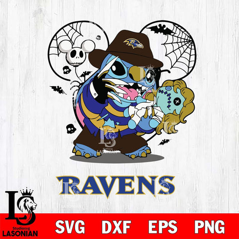 Baltimore Ravens Stitch Freddy Krueger Halloween Svg Eps Dxf Png File, Digital Download, Instant Download