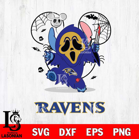 Baltimore Ravens Stitch Ghost Face Halloween 2 Svg Eps Dxf Png File, Digital Download, Instant Download