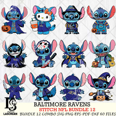 Baltimore Ravens Stitch Horror Bundle 12 SVG Eps Dxf Png File, Bundle NFL svg, Digital Download, Instant Download