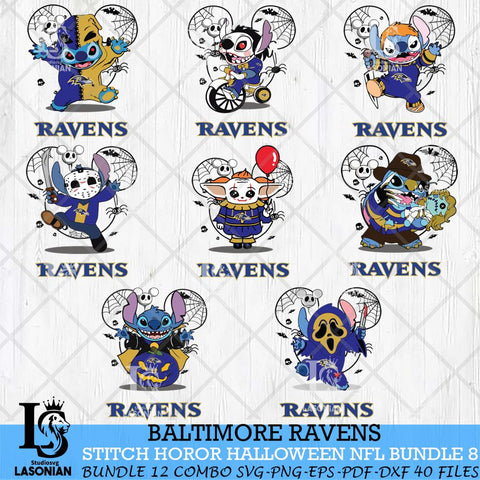 Baltimore Ravens Stitch Horror Halloween Bundle 8 Svg Eps Dxf Png File, Digital Download, Instant Download