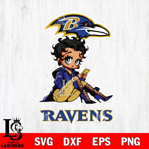 Baltimore Ravens Style Black Fan Girl Betty Boop Svg Eps Dxf Png File, Digital Download, Instant Download