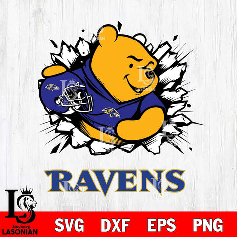 Baltimore Ravens Winnie The Pooh NFL Cricut, NFL SVG DXF EPS PNG FILE, Digital Download,Instant Download, Silhouette