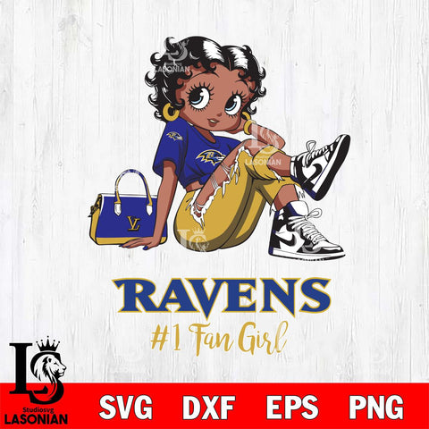 Baltimore Ravens #1 Black Fan Girl Betty Boop Svg Eps Dxf Png File, Digital Download, Instant Download