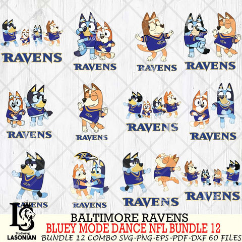 Baltimore Ravens  Bluey Dance NFL Bundle 12 SVG Eps Dxf Png File, Digital Download, Instant Download