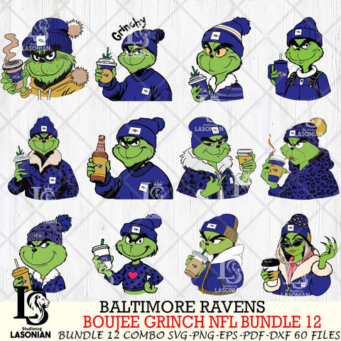 Baltimore Ravens  Boujee Grinch NFL Bundle 12 SVG Eps Dxf Png File, Digital Download, Instant Download