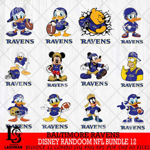 Baltimore Ravens  Disney Ramdoom NFL Bundle 12 Cricut,Bundle NFL SVG DXF EPS PNG FILE, Digital Download,Instant Download, Silhouette