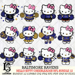 Baltimore Ravens  Hello Kitty Cheerleader NFL Bundle 12 SVG Eps Dxf Png File, Digital Download, Instant Download