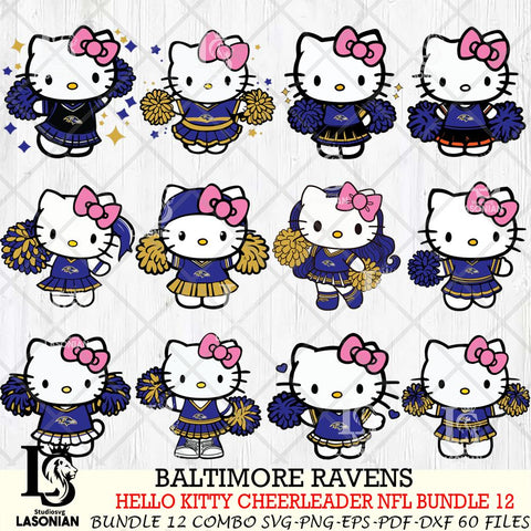 Baltimore Ravens  Hello Kitty Cheerleader NFL Bundle 12 SVG Eps Dxf Png File, Digital Download, Instant Download