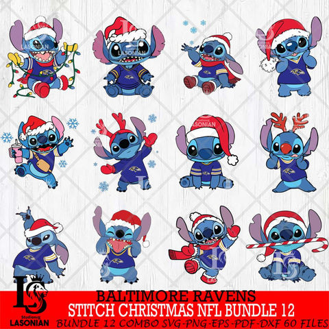 Baltimore Ravens  Stitch Christmas NFL Bundle 12 Svg Eps Dxf Png File, Digital Download, Instant Download