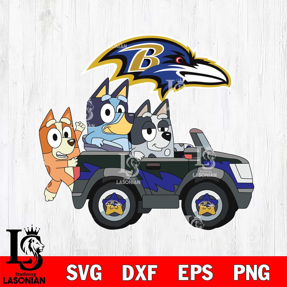 Baltimore Ravens bluey friends car – lasoniansvg