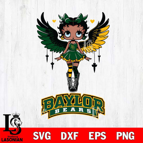 Baylor Bears Anglel Black Fan Girl Betty Boop, Svg Eps Dxf Png File, Digital Download