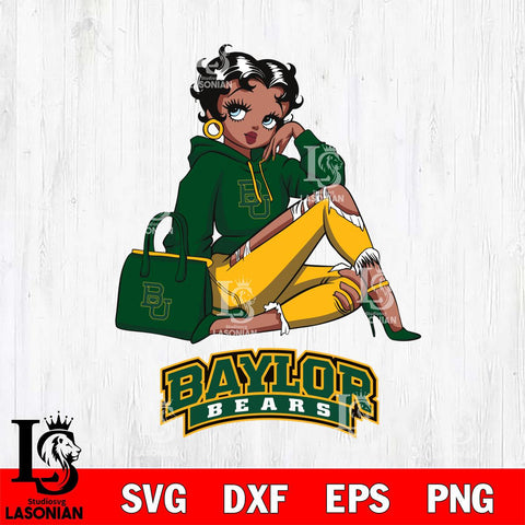 Baylor Bears Awesome Black Fan Girl Betty Boop, Svg Eps Dxf Png File, Digital Download