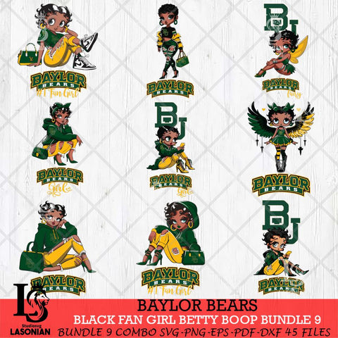Baylor Bears Black Fan Girl Betty Boop Bundle 9, Svg Eps Dxf Png File, Digital Download
