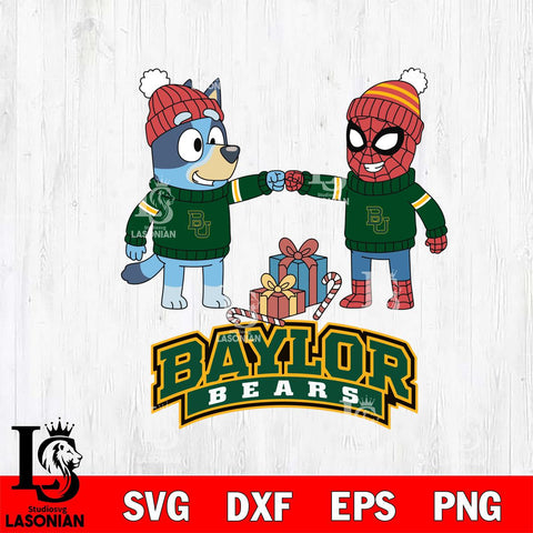 Baylor Bears Bluey With Spider man Christmas File Cut, NCAA SVG DXF EPS PNG FILE, Digital Download,Instant Download, Silhouette