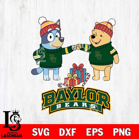 Baylor Bears Bluey With Winnie The Pooh Christmas File Cut, NCAA SVG DXF EPS PNG FILE, Digital Download,Instant Download, Silhouette